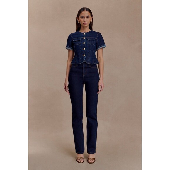 NEW NWT MESHKI Janessa Straight Leg Denim Jeans High Waist Indigo Blue - Picture 4 of 15